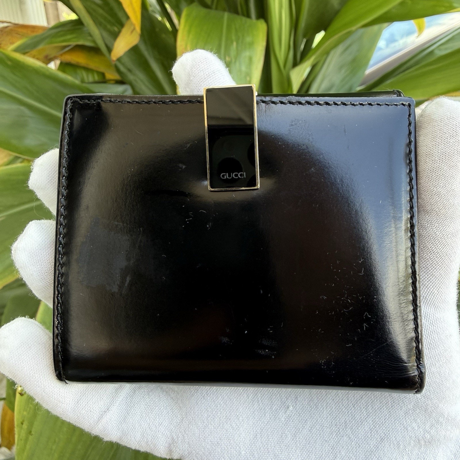 Authentic Vintage Gucci Bifold Wallet Black Patent Leather